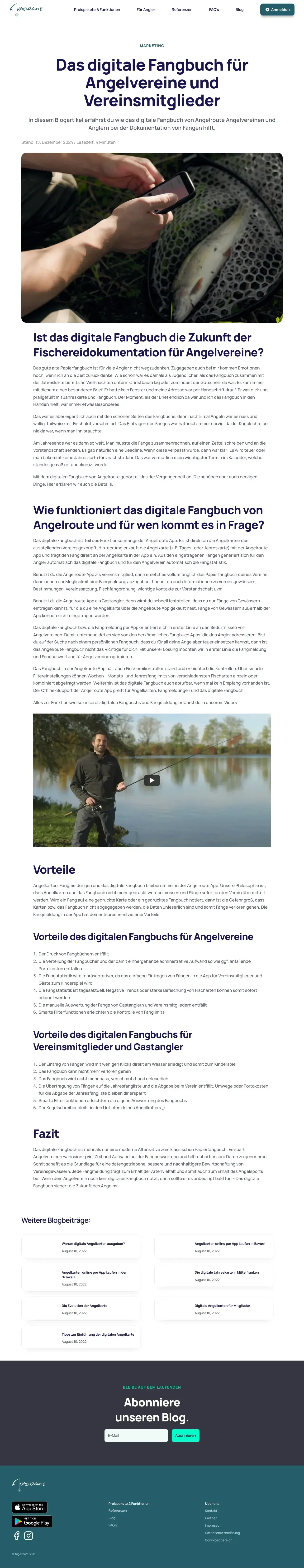 Angelroute Digitales Fangbuch