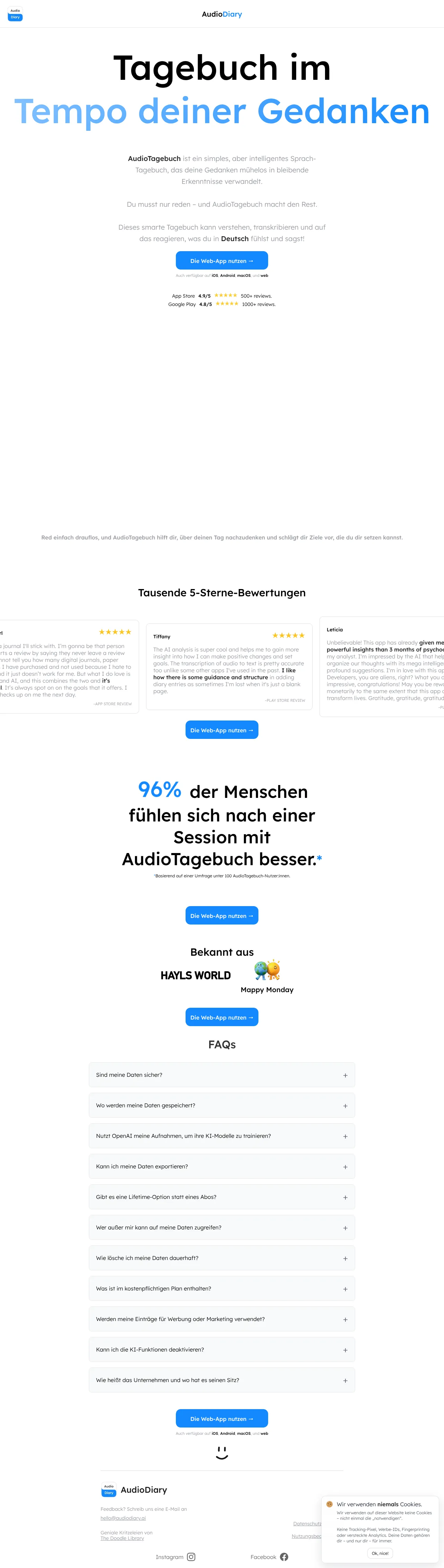 Screenshot von AudioDiary