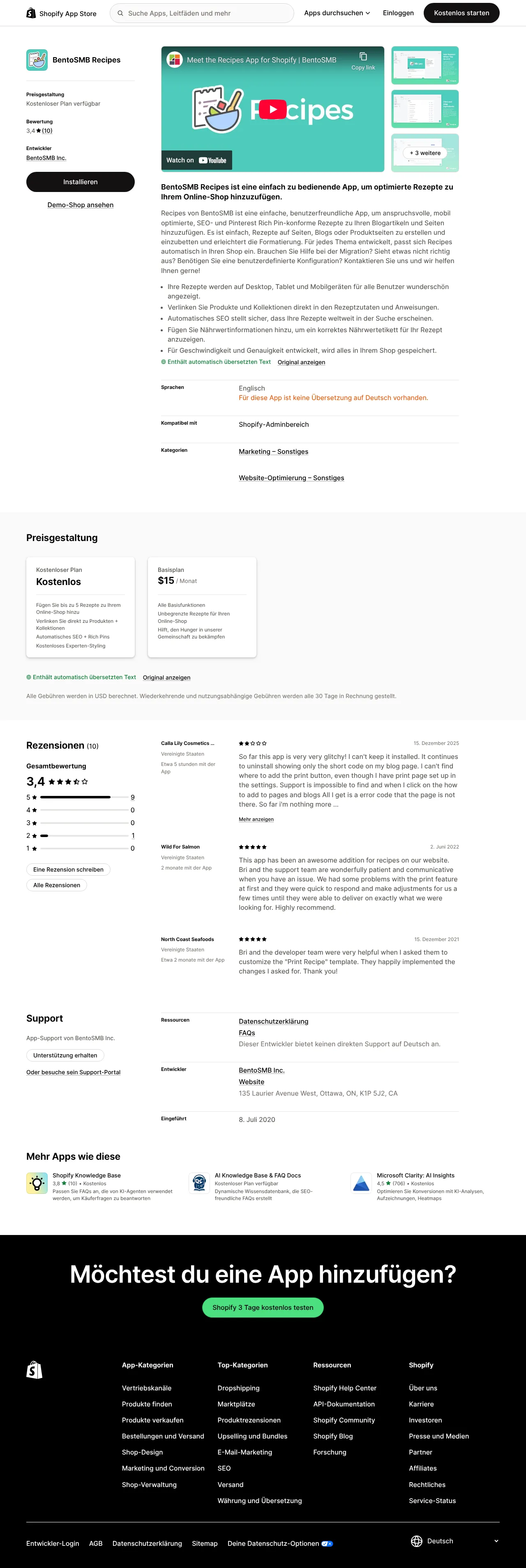 Screenshot von BentoSMB Recipes