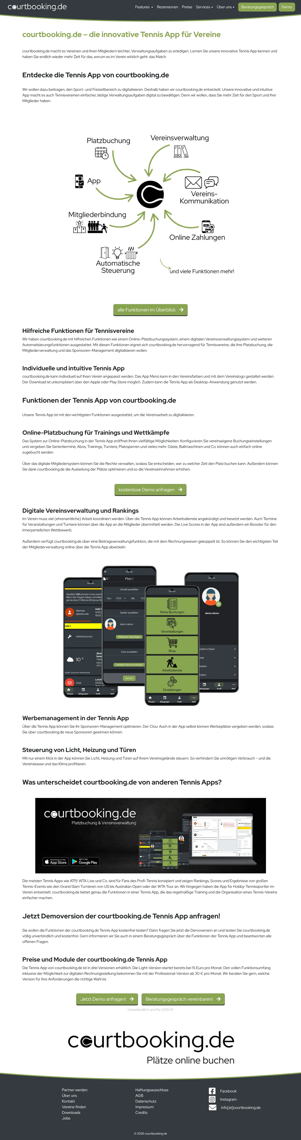 Screenshot von courtbooking.de