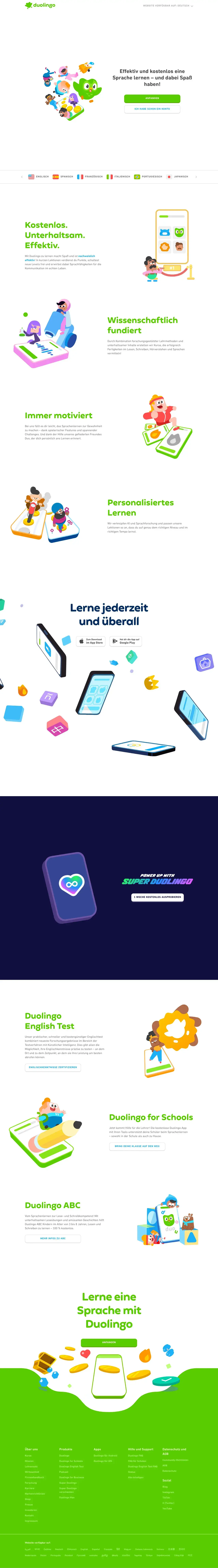 Screenshot von Duolingo