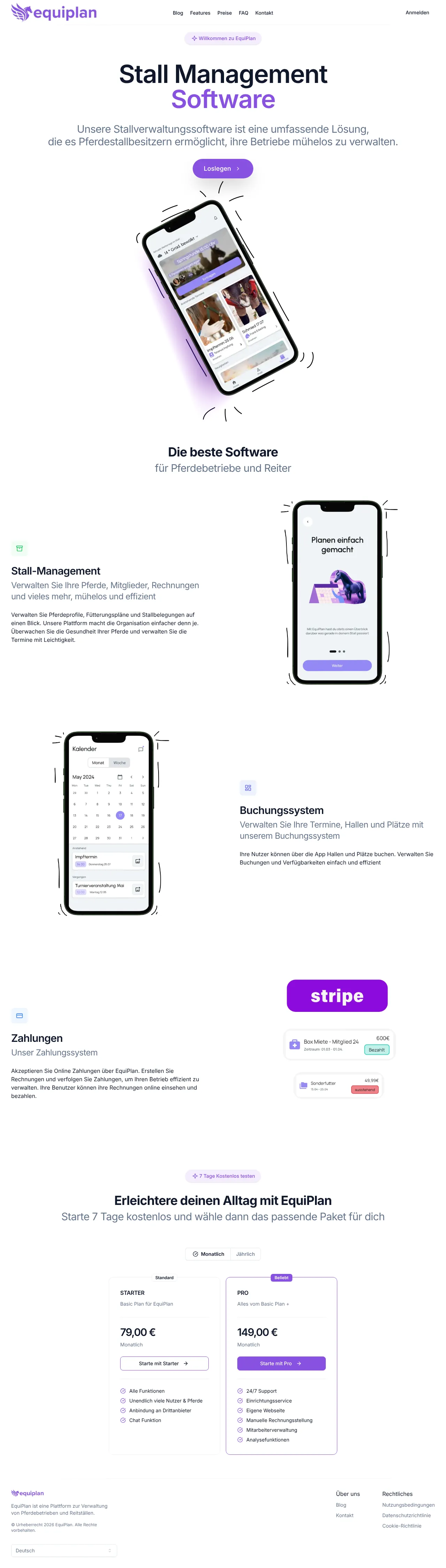 Screenshot von EquiPlan