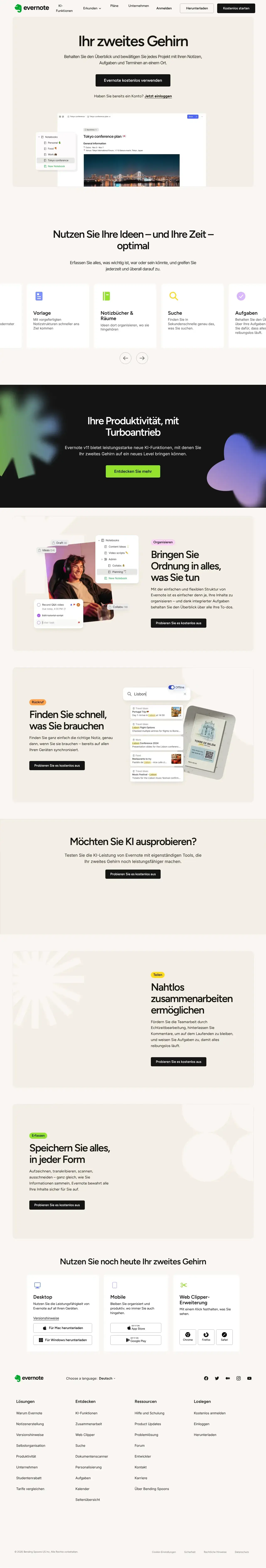 Screenshot von Evernote