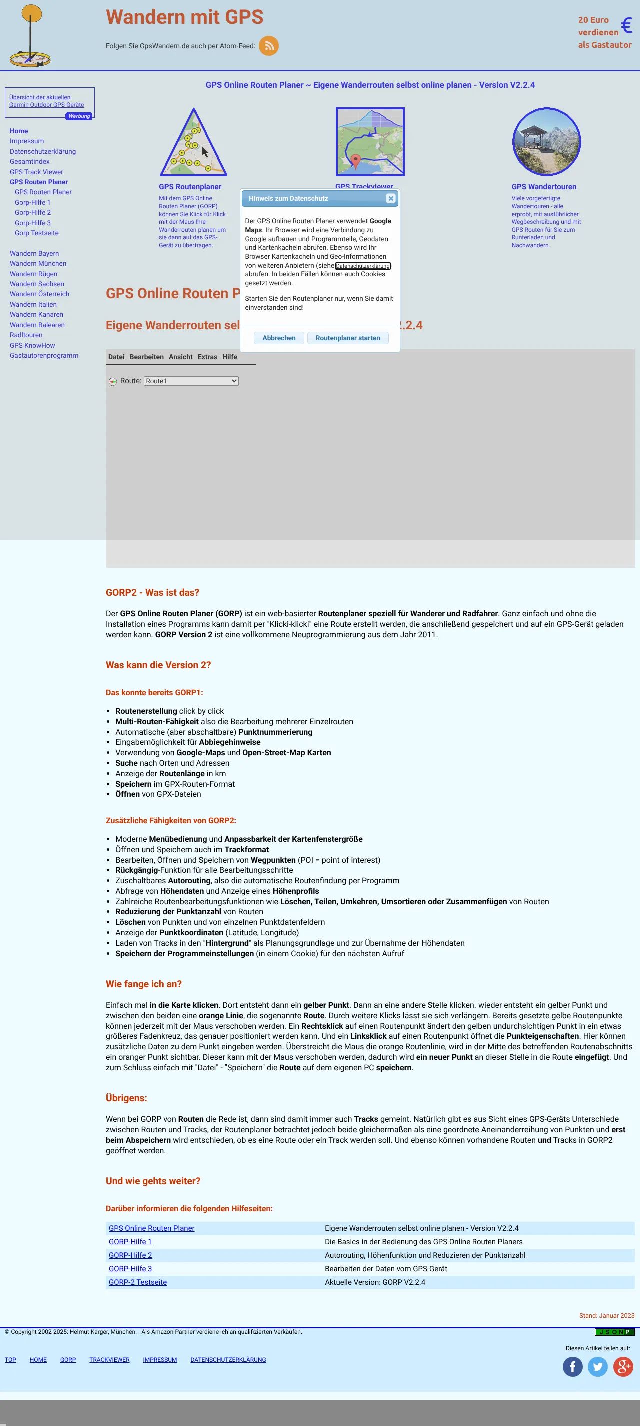 Screenshot von GORP - GPS Online Routen Planer