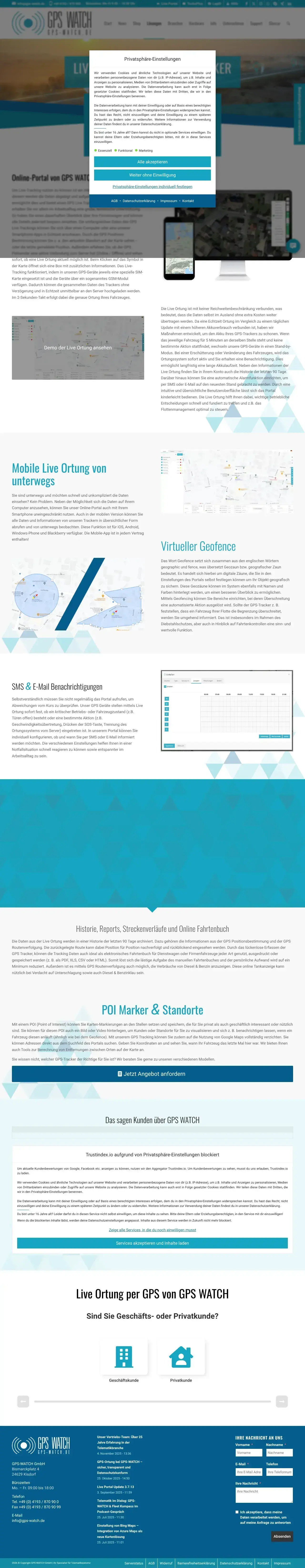 Screenshot von GPS WATCH Live Portal