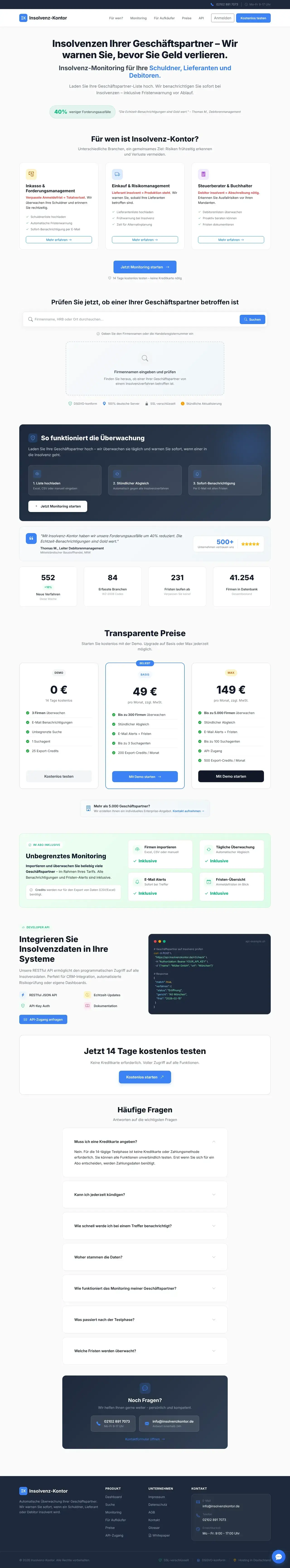 Screenshot von Insolvenz-Kontor