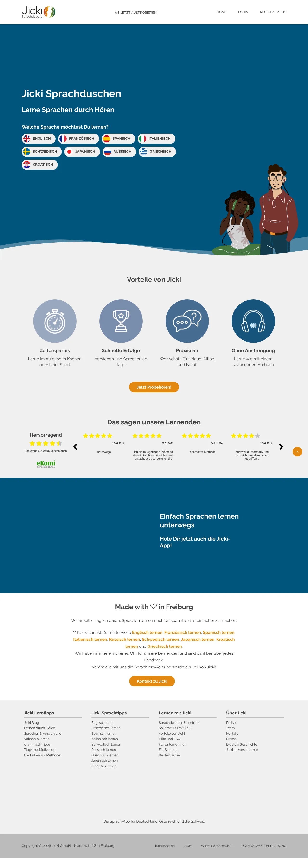 Screenshot von Jicki Sprachduschen