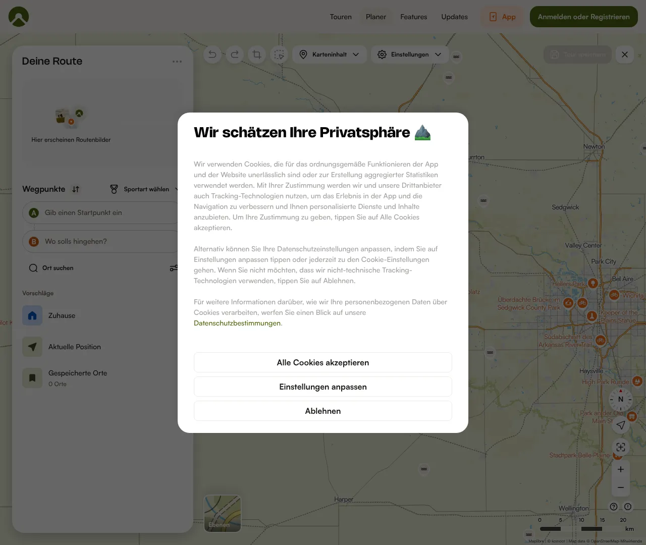 Screenshot von komoot