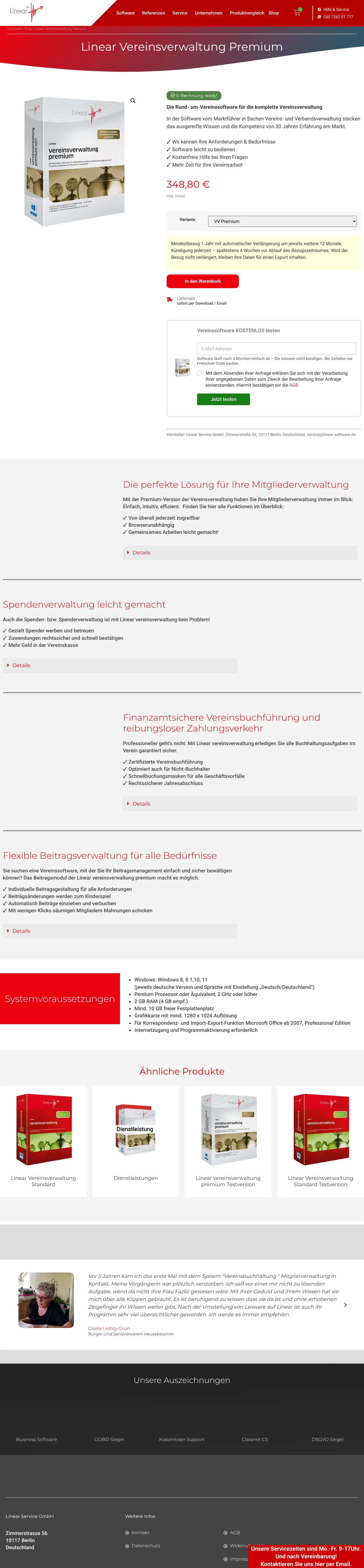 Screenshot von Linear Vereinsverwaltung Premium