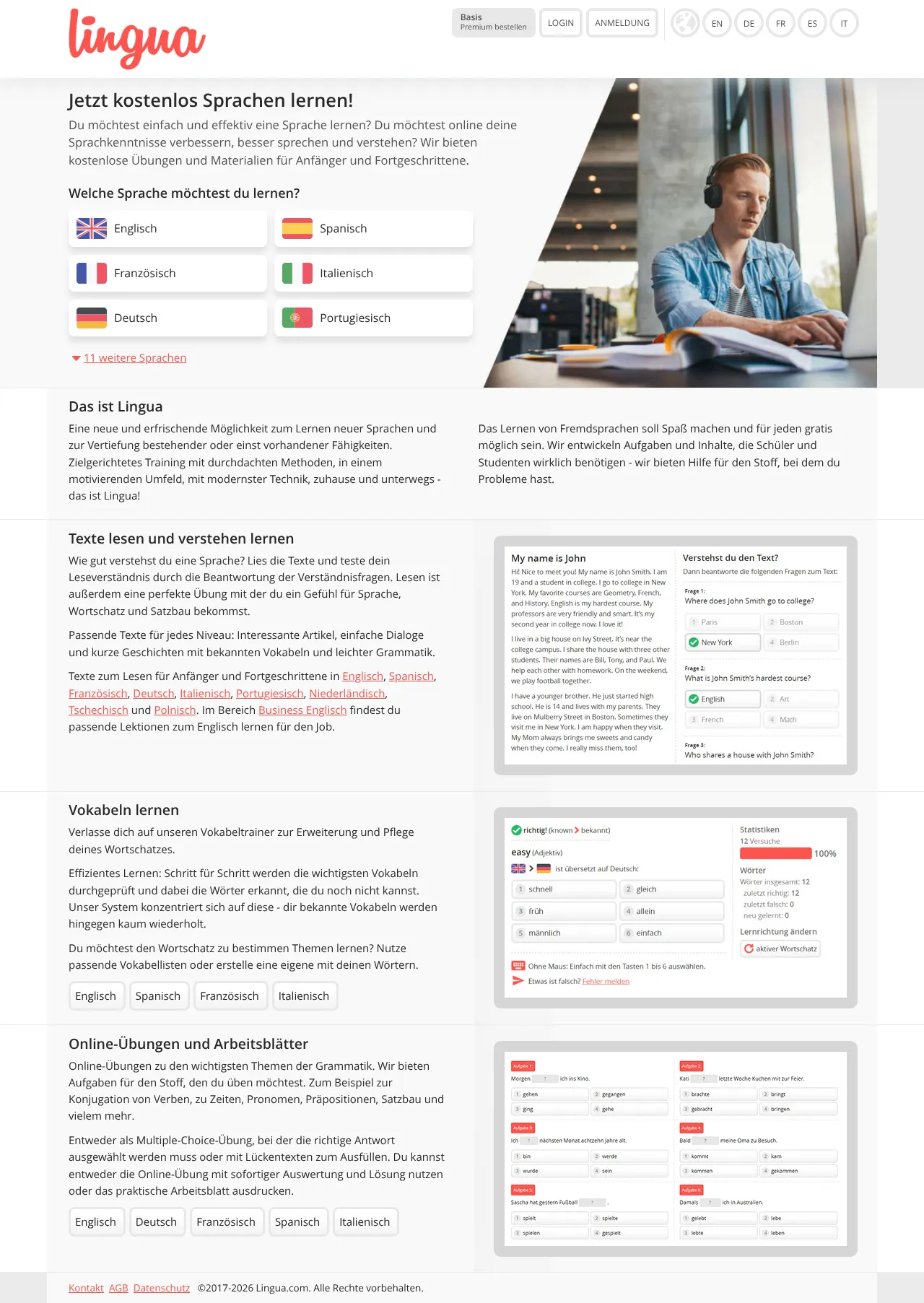 Screenshot von Lingua.com