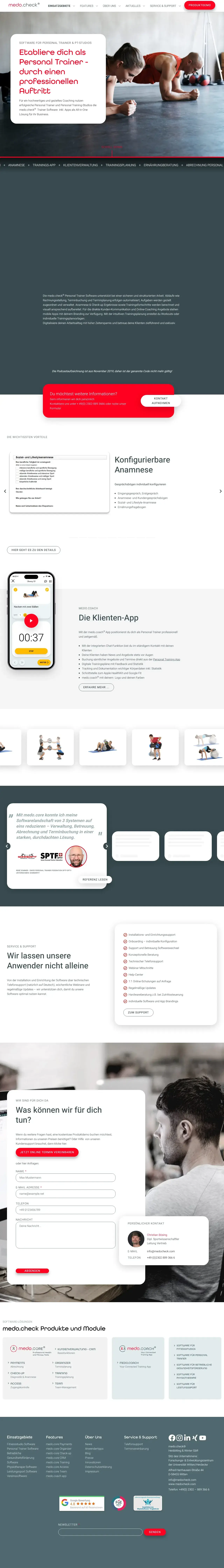 Screenshot von medo.check Personal Trainer Software