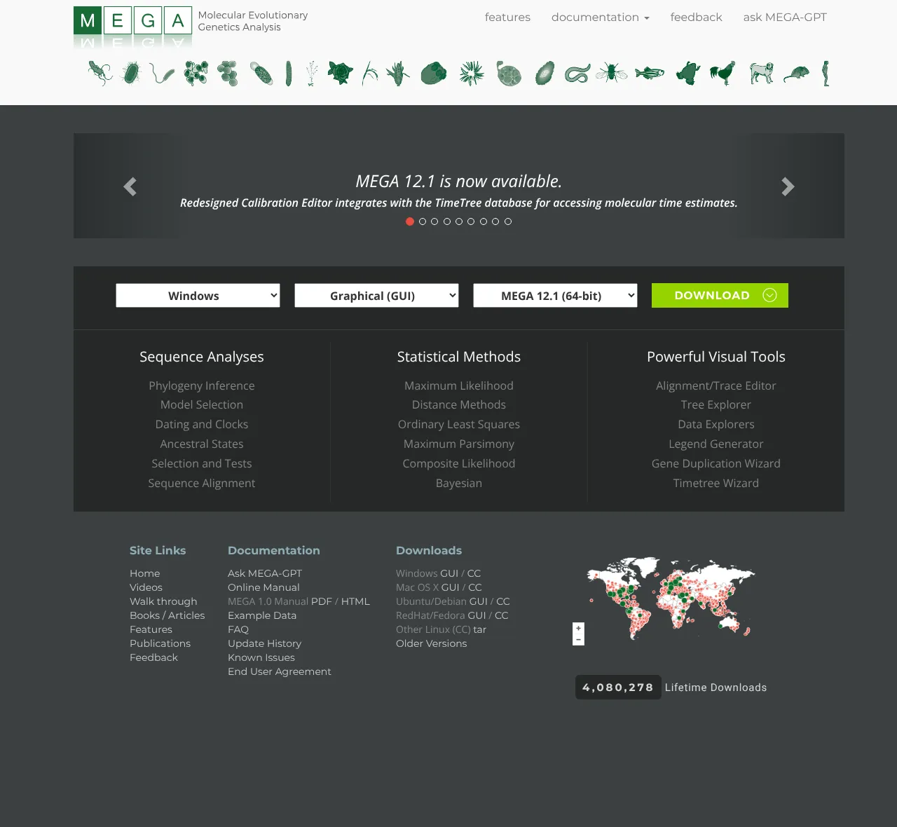 Screenshot von MEGA (Molecular Evolutionary Genetics Analysis)