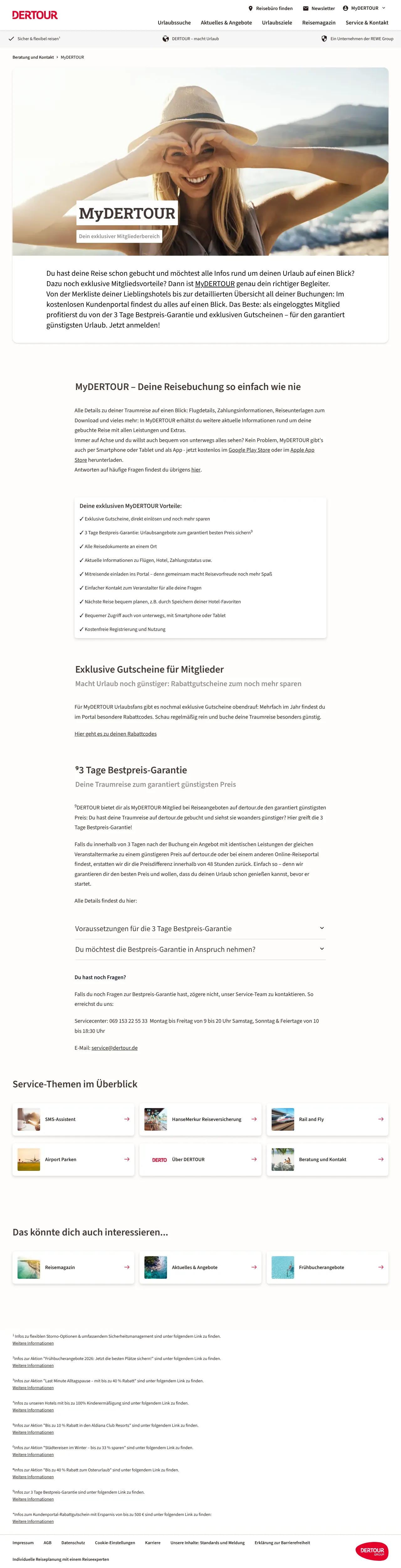 Screenshot von MyDERTOUR