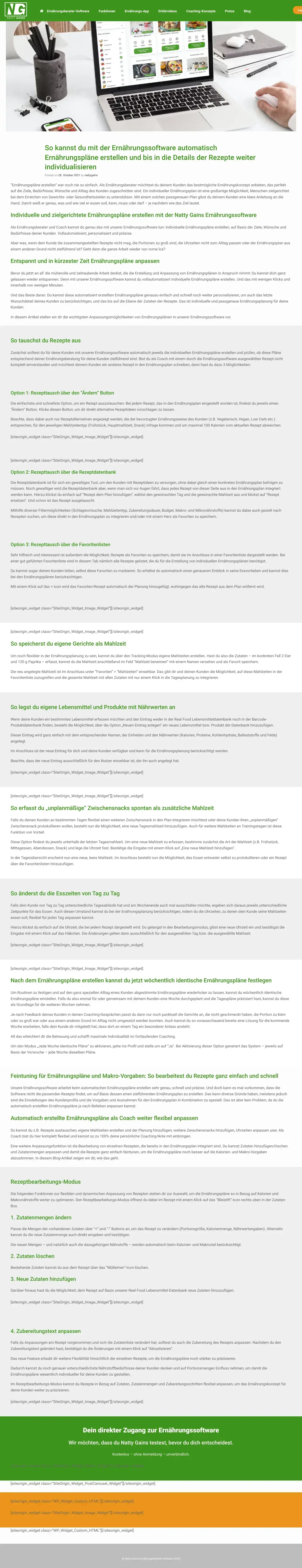 Screenshot von Natty Gains - Ernährungsberater-Software