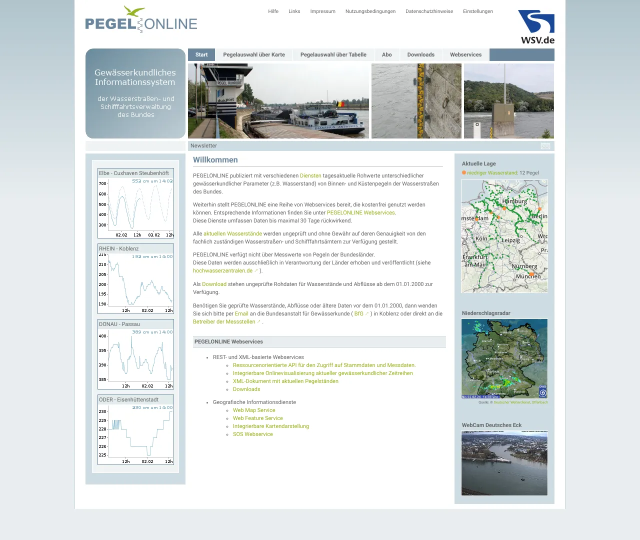 Screenshot von PEGELONLINE