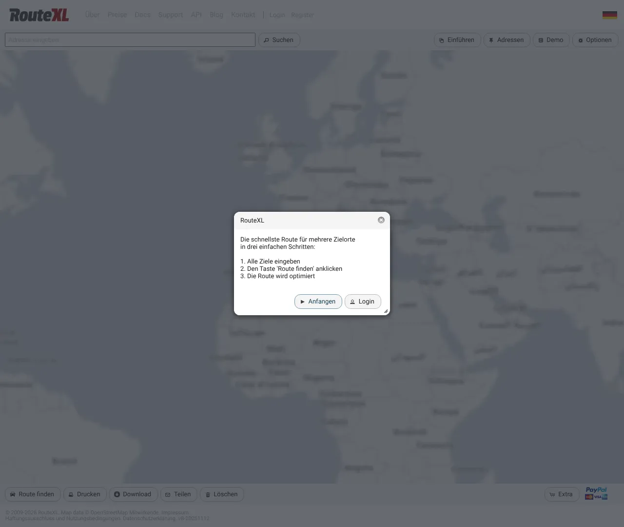 Screenshot von RouteXL