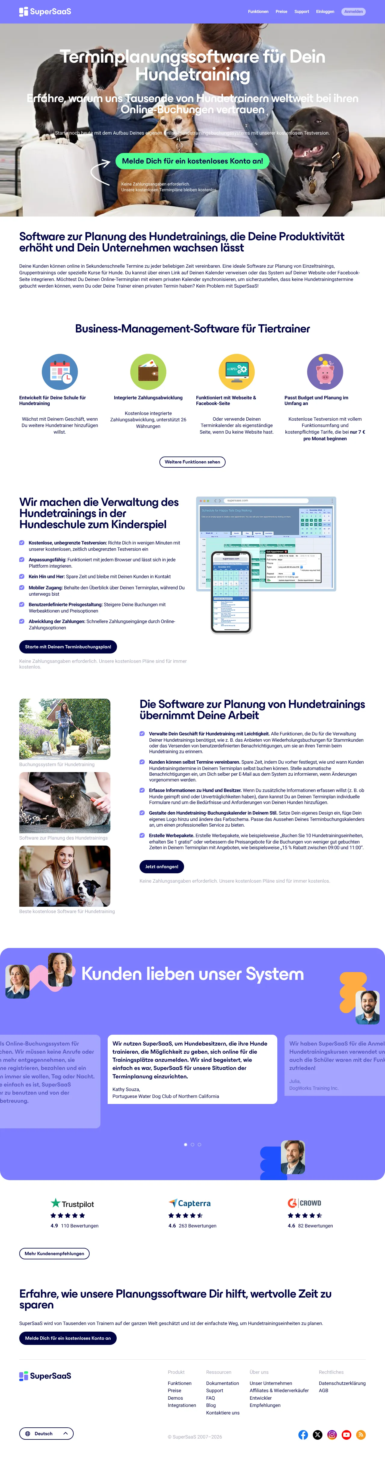 Screenshot von SuperSaaS Hundetraining Software