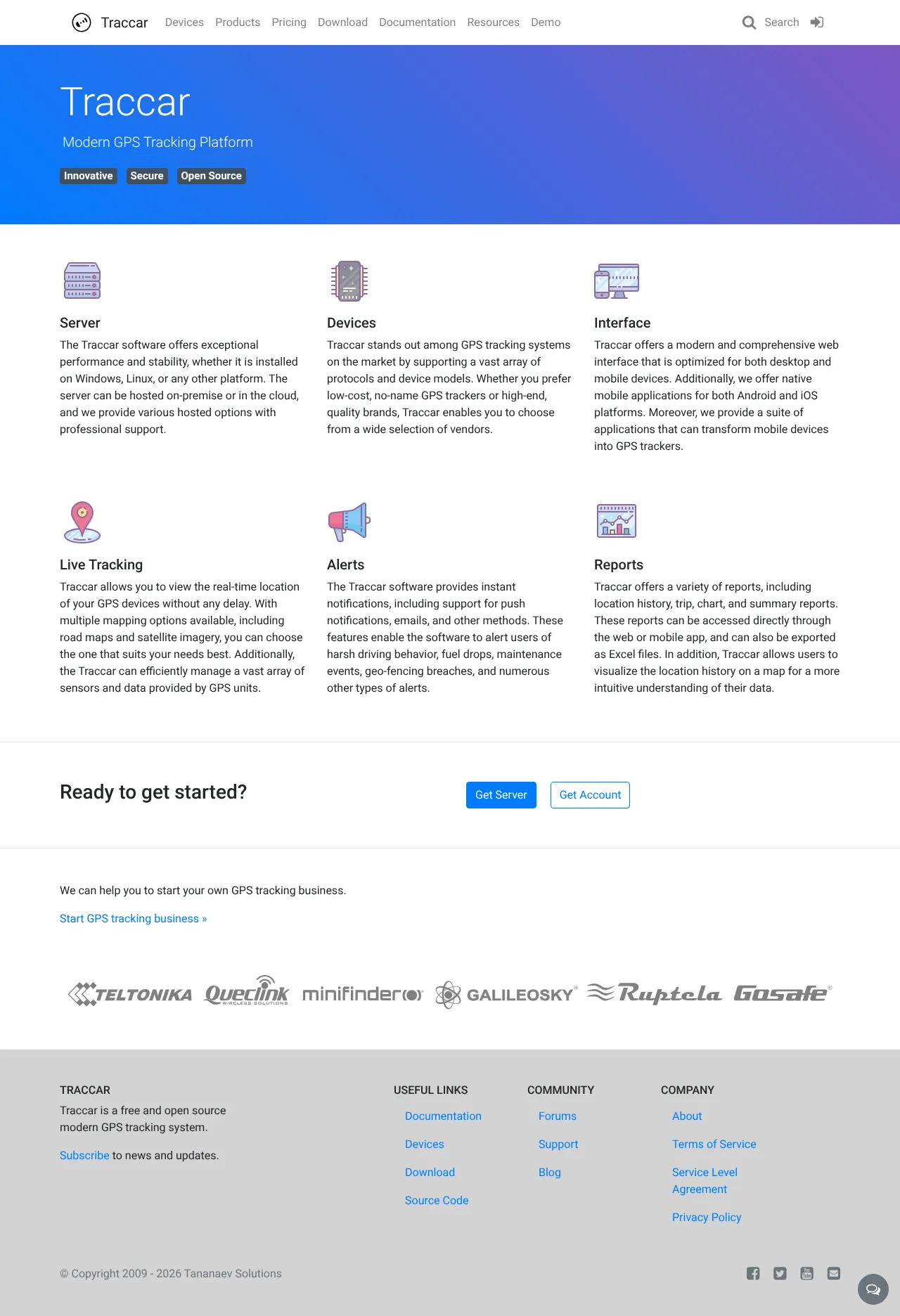 Screenshot von Traccar