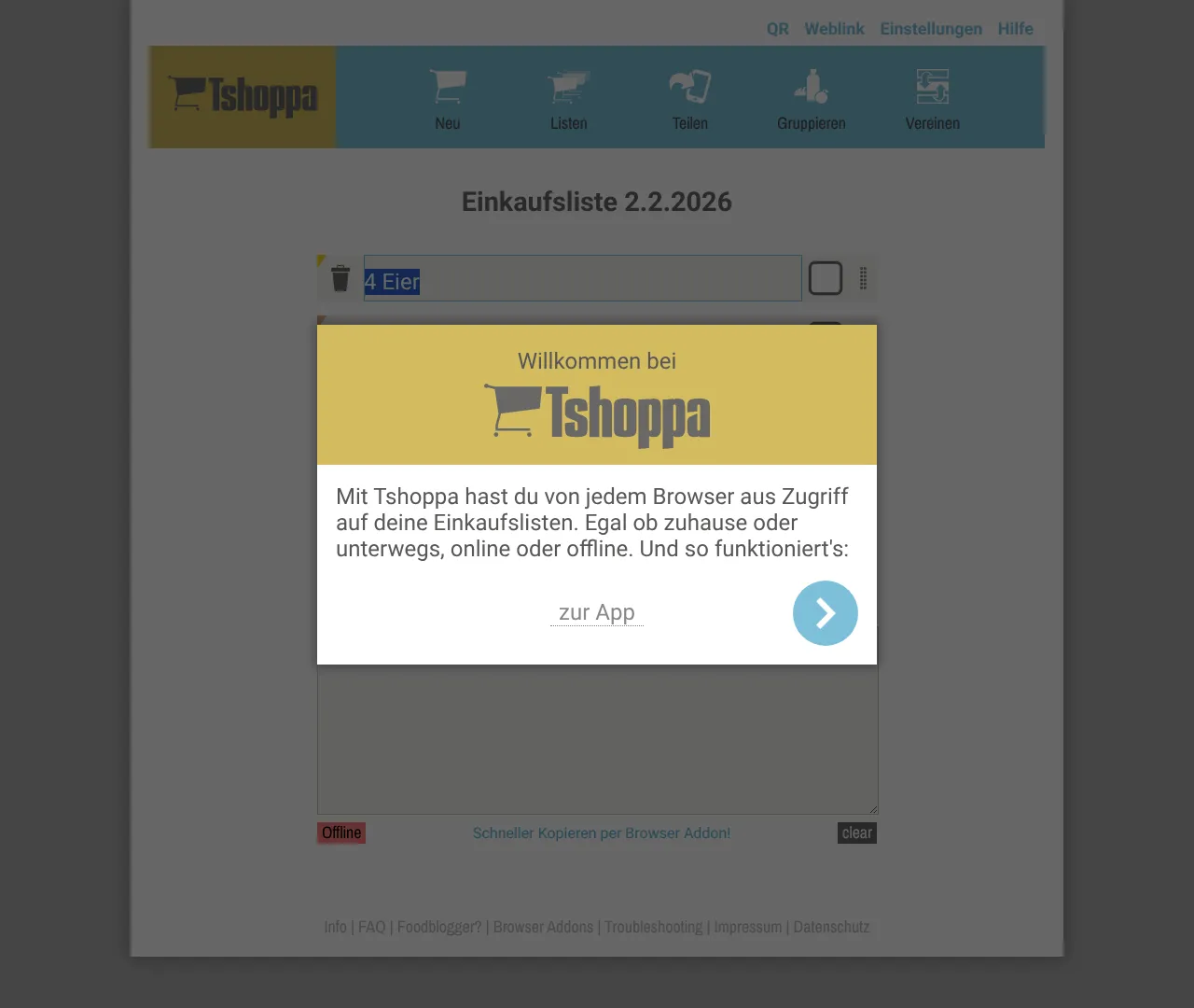 Screenshot von Tshoppa