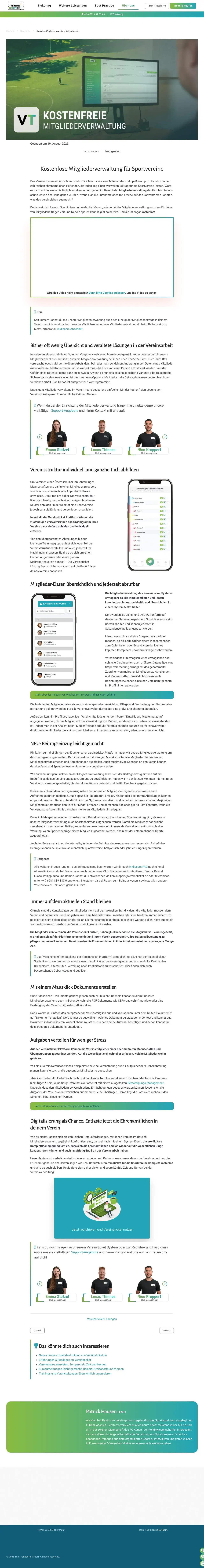 Screenshot von Vereinsticket