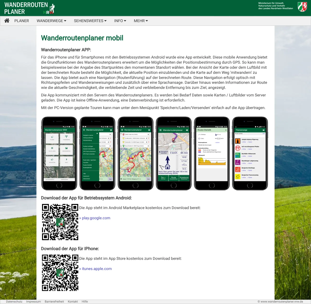 Screenshot von Wanderroutenplaner NRW