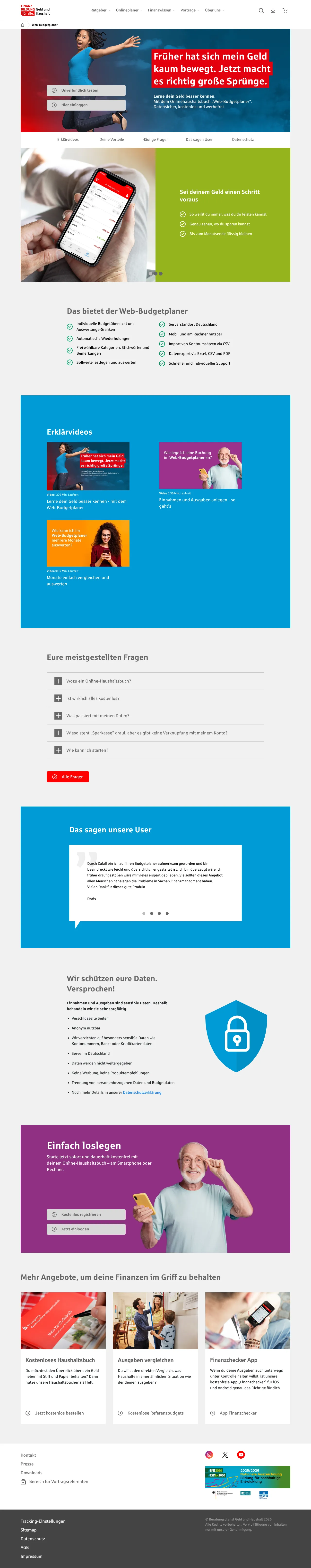 Screenshot von Web-Budgetplaner